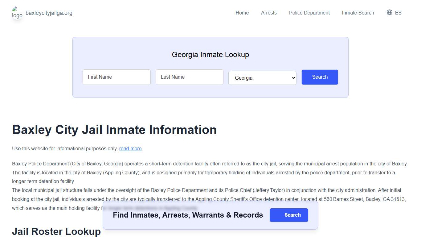 Baxley Jail, GA Inmate Roster, Municipal Jail Info